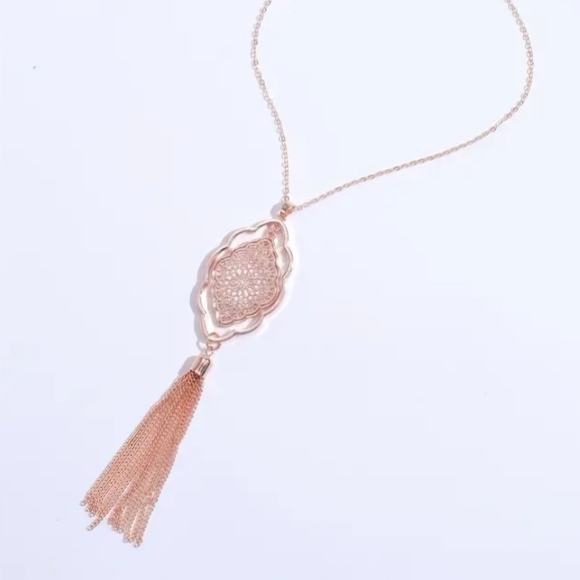 Jewelry - Boho Long Tassel Necklace Rose Gold Plated NIP